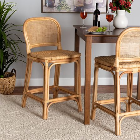 BAXTON STUDIO Adrena Modern Bohemian Natural Brown Rattan Counter Stool 225-13070-ZORO